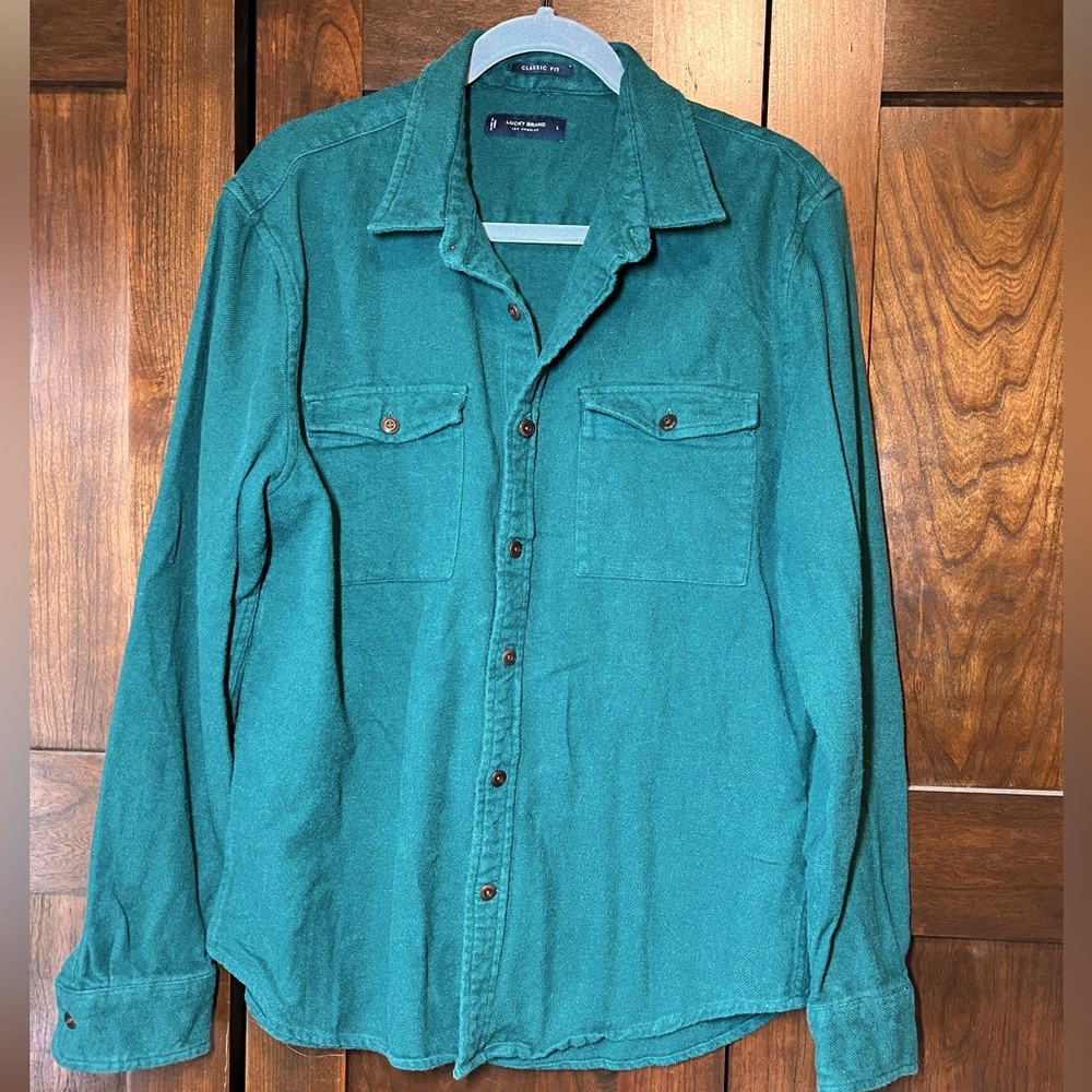 🚨CLEARANCE🚨Lucky Brand Dark Green Classic Fit Flannel Shirt Size Large